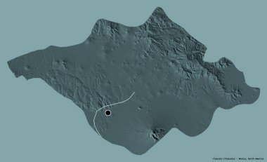 Tlaxcala 'nın şekli, Meksika eyaleti, başkenti katı renk arka planında izole edilmiş. Renkli yükseklik haritası. 3B görüntüleme