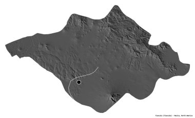 Tlaxcala, Meksika eyaleti, başkenti beyaz arka planda izole edilmiş. Çift seviyeli yükseklik haritası. 3B görüntüleme