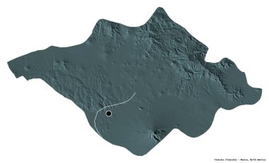 Tlaxcala, Meksika eyaleti, başkenti beyaz arka planda izole edilmiş. Renkli yükseklik haritası. 3B görüntüleme