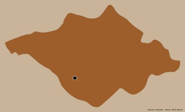 Tlaxcala 'nın şekli, Meksika eyaleti, başkenti katı renk arka planında izole edilmiş. Desenli dokuların bileşimi. 3B görüntüleme