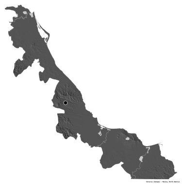 Veracruz, Meksika eyaleti, başkenti beyaz arka planda izole edilmiş. Çift seviyeli yükseklik haritası. 3B görüntüleme