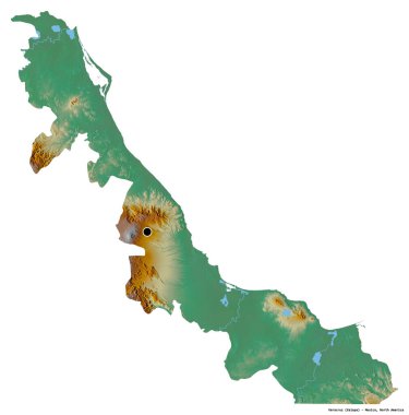 Veracruz, Meksika eyaleti, başkenti beyaz arka planda izole edilmiş. Topografik yardım haritası. 3B görüntüleme