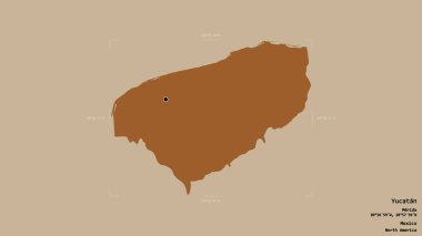 Yucatan bölgesi, Meksika eyaleti, jeoreferatlı bir sınır kutusunda sağlam bir arka planda izole edilmiş. Etiketler. Desenli dokuların bileşimi. 3B görüntüleme