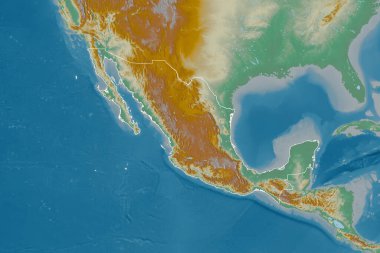 Meksika 'nın genişletilmiş bölgesi. Topografik yardım haritası. 3B görüntüleme