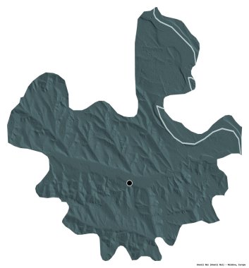 Moldova 'nın başkenti Anenii Noi' nin beyaz arka planda izole edilmiş hali. Renkli yükseklik haritası. 3B görüntüleme