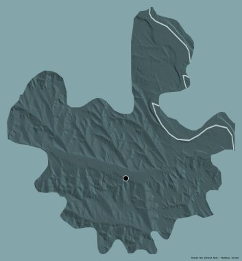 Moldova 'nın Anenii Noi ilçesi, başkenti katı bir renk arkaplanı ile izole edilmiştir. Renkli yükseklik haritası. 3B görüntüleme