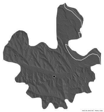 Moldova 'nın başkenti Anenii Noi' nin beyaz arka planda izole edilmiş hali. Çift seviyeli yükseklik haritası. 3B görüntüleme