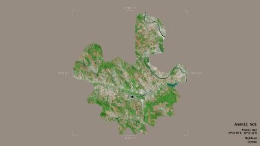 Moldova 'nın Anenii Noi bölgesi, katı bir arka planda bir sınır kutusunda izole edilmiş. Etiketler. Uydu görüntüleri. 3B görüntüleme