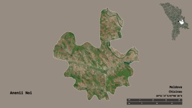 Moldova 'nın Anenii Noi ilçesi, başkenti sağlam arka planda izole edilmiştir. Uzaklık ölçeği, bölge önizlemesi ve etiketleri. Uydu görüntüleri. 3B görüntüleme