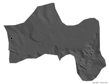 Beyaz arka planda başkenti izole edilmiş, Moldova kenti Balti 'nin şekli. Çift seviyeli yükseklik haritası. 3B görüntüleme