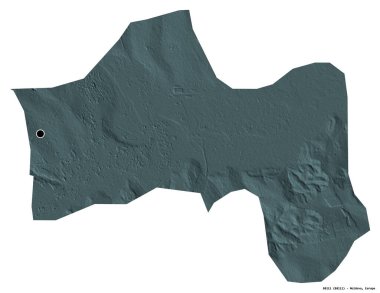 Beyaz arka planda başkenti izole edilmiş, Moldova kenti Balti 'nin şekli. Renkli yükseklik haritası. 3B görüntüleme