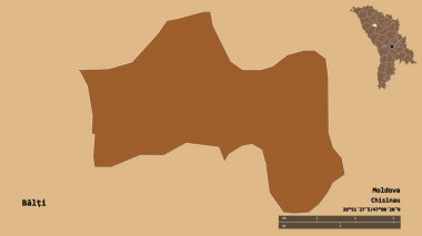 Sermayesi sağlam bir zemine sahip olan Moldova kenti Balti 'nin şekli. Uzaklık ölçeği, bölge önizlemesi ve etiketleri. Düzenli desenli dokuların bileşimi. 3B görüntüleme