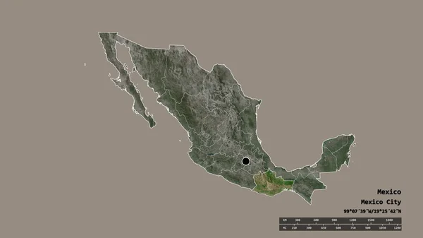 Mexikó Kiszáradt Alakja Fővárosával Regionális Körzetével Szétválasztott Oaxaca Területtel Címkék — Stock Fotó