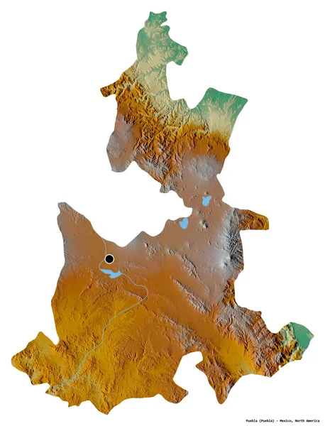 墨西哥普埃布拉的形状 其首都被白色背景隔离 地形浮雕图 3D渲染 — 图库照片