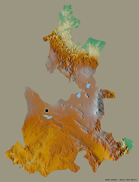メキシコのプエブラ州の形で その首都はしっかりとした色の背景に隔離されています 地形図 3Dレンダリング — ストック写真