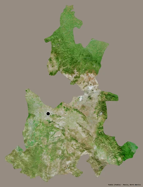 墨西哥普埃布拉州的形状 其首府被隔离在一个坚实的色彩背景上 卫星图像 3D渲染 — 图库照片
