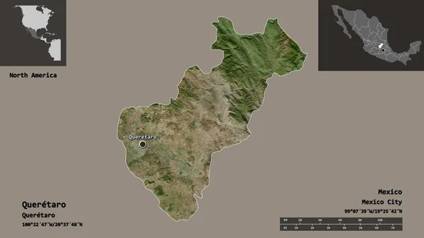 ケレタロの形 メキシコの状態 およびその首都 距離スケール プレビューおよびラベル 衛星画像 3Dレンダリング — ストック写真