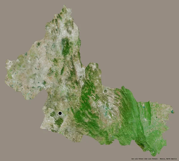 圣路易斯波托西的形状 墨西哥的州 它的首都孤立在一个坚实的色彩背景 卫星图像 3D渲染 — 图库照片