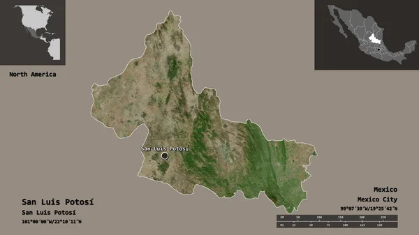 Shape San Luis Potosi State Mexico Its Capital Distance Scale — Stock Photo, Image