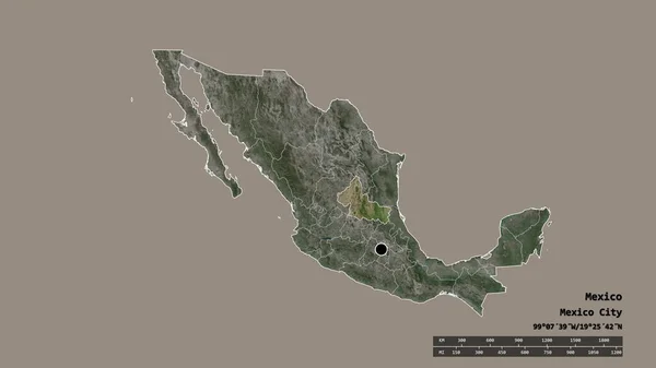 Desaturerad Form Mexiko Med Dess Huvudstad Huvudsakliga Regionala Indelning Och — Stockfoto