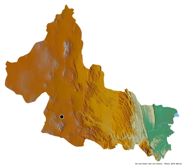 メキシコの州 ルイス ポトシの形で その首都は白い背景に孤立しています 地形図 3Dレンダリング — ストック写真