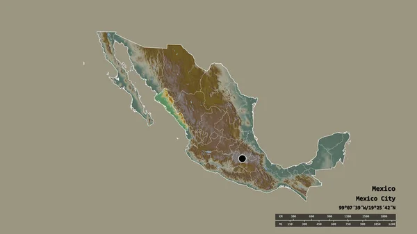 Forma Desnaturalizada México Con Capital Principal División Regional Área Separada — Foto de Stock
