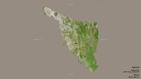 メキシコの状態であるソノラの地域は 洗練された境界線の箱の中にしっかりとした背景に隔離されています ラベル 衛星画像 3Dレンダリング — ストック写真
