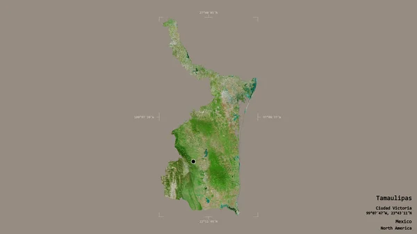 メキシコ州タマウリパスの地域は 洗練された境界の箱の中の強固な背景に隔離されています ラベル 衛星画像 3Dレンダリング — ストック写真