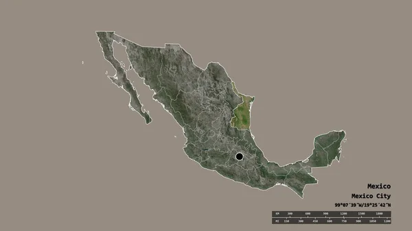 Desaturerad Form Mexiko Med Dess Huvudstad Huvudsakliga Regionala Indelning Och — Stockfoto