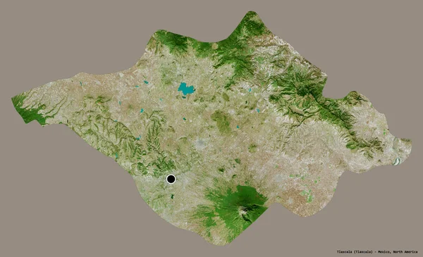 墨西哥州特拉斯卡拉的形状 其首都被隔离在一个坚实的色彩背景上 卫星图像 3D渲染 — 图库照片