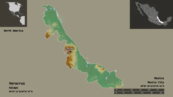 Form Veracruz Delstaten Mexiko Och Dess Huvudstad Avståndsskala Förhandsvisningar Och — Stockfoto