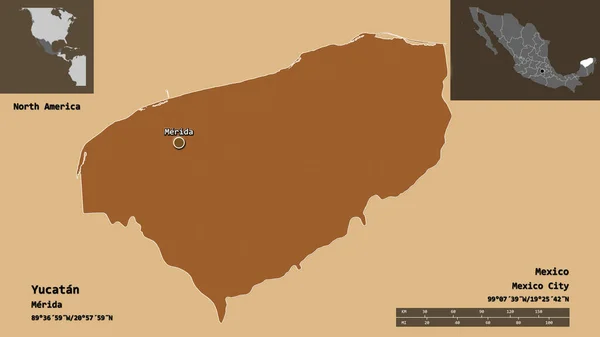 Форма Юкатана Штата Мексика Столицы Шкала Расстояний Предварительные Просмотры Метки — стоковое фото
