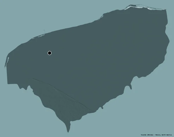 墨西哥尤卡坦州的形状 其首都以纯色背景隔离 彩色高程图 3D渲染 — 图库照片