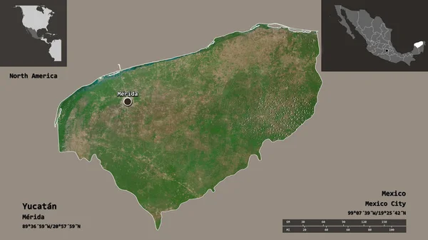 Form Yucatan Delstaten Mexiko Och Dess Huvudstad Avståndsskala Förhandsvisningar Och — Stockfoto