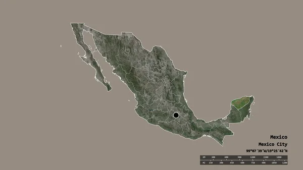 Mexikó Kiszáradt Alakja Fővárosával Regionális Körzetével Szétválasztott Yucatan Területtel Címkék — Stock Fotó