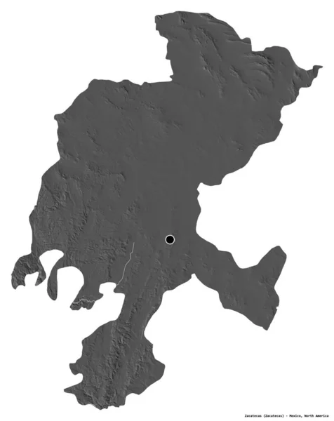 墨西哥州萨卡特卡斯的形状 其首都被白色背景隔离 Bilevel高程图 3D渲染 — 图库照片