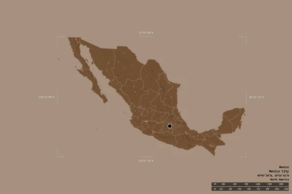 Área México Isolada Fundo Sólido Uma Caixa Delimitadora Georreferenciada Divisão — Fotografia de Stock
