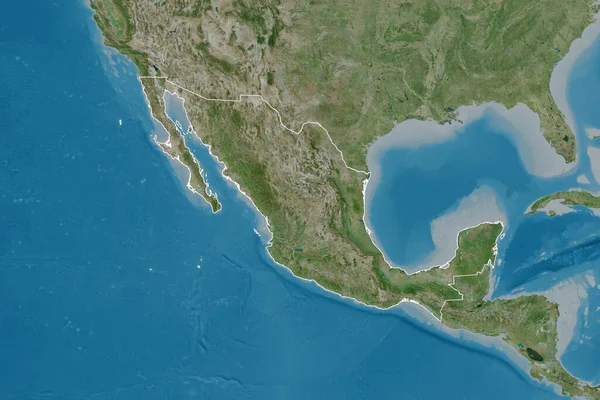 Extended Area Outlined Mexico Satellite Imagery Rendering — Stock Photo, Image