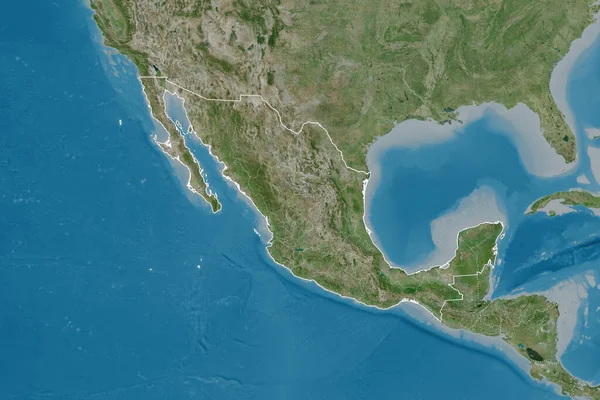 Rozšířená Oblast Mexika Obrysem Země Mezinárodními Regionálními Hranicemi Satelitní Snímky — Stock fotografie