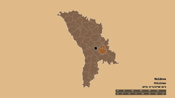 Desaturated Σχήμα Της Μολδαβίας Την Πρωτεύουσα Της Κύρια Περιφερειακή Διαίρεση — Φωτογραφία Αρχείου