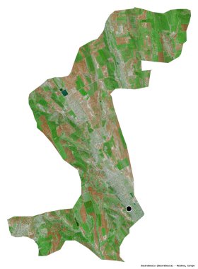 Moldova 'nın Basarabeasca ilçesi, başkenti beyaz arka planda izole edilmiş. Uydu görüntüleri. 3B görüntüleme