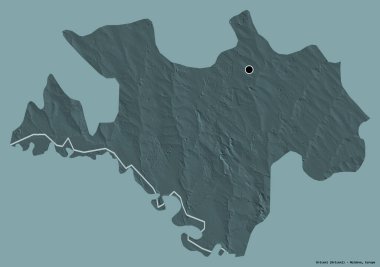 Moldova 'nın Briceni ilçesi, başkenti katı renk arkaplanı ile izole edilmiştir. Renkli yükseklik haritası. 3B görüntüleme