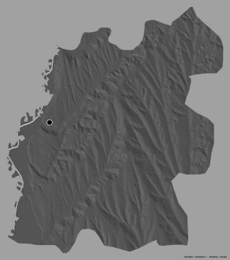 Moldova 'nın Cantemir ilçesi, başkenti katı renk arka planına izole edilmiş. Çift seviyeli yükseklik haritası. 3B görüntüleme
