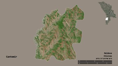 Moldova 'nın Cantemir ilçesi, başkenti sağlam bir zemin üzerinde izole edilmiş. Uzaklık ölçeği, bölge önizlemesi ve etiketleri. Uydu görüntüleri. 3B görüntüleme