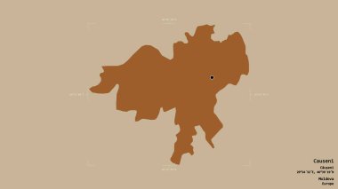 Moldova 'nın Causeni bölgesi, katı bir arka planda bir sınır kutusunda izole edilmiş. Etiketler. Desenli dokuların bileşimi. 3B görüntüleme