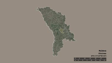 Başkenti, ana bölgesel bölünmesi ve ayrılmış Chisinau bölgesiyle Moldova 'nın dejenere edilmiş şekli. Etiketler. Uydu görüntüleri. 3B görüntüleme