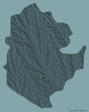 Moldova 'nın Cimislia ilçesi, başkenti katı renk arka planına izole edilmiş. Renkli yükseklik haritası. 3B görüntüleme