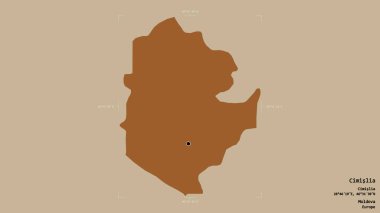 Moldova 'nın Cimislia bölgesi, jeoreferatlı bir sınır kutusunda sağlam bir arka planda izole edilmiş. Etiketler. Desenli dokuların bileşimi. 3B görüntüleme