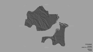 Moldova 'nın Criuleni ilçesi, Gürcistan sınırındaki bir kutunun sağlam bir arka planında izole edilmiş. Etiketler. Çift seviyeli yükseklik haritası. 3B görüntüleme