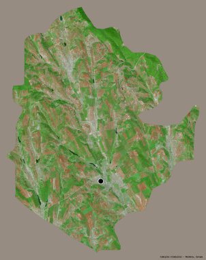 Moldova 'nın Cimislia ilçesi, başkenti katı renk arka planına izole edilmiş. Uydu görüntüleri. 3B görüntüleme